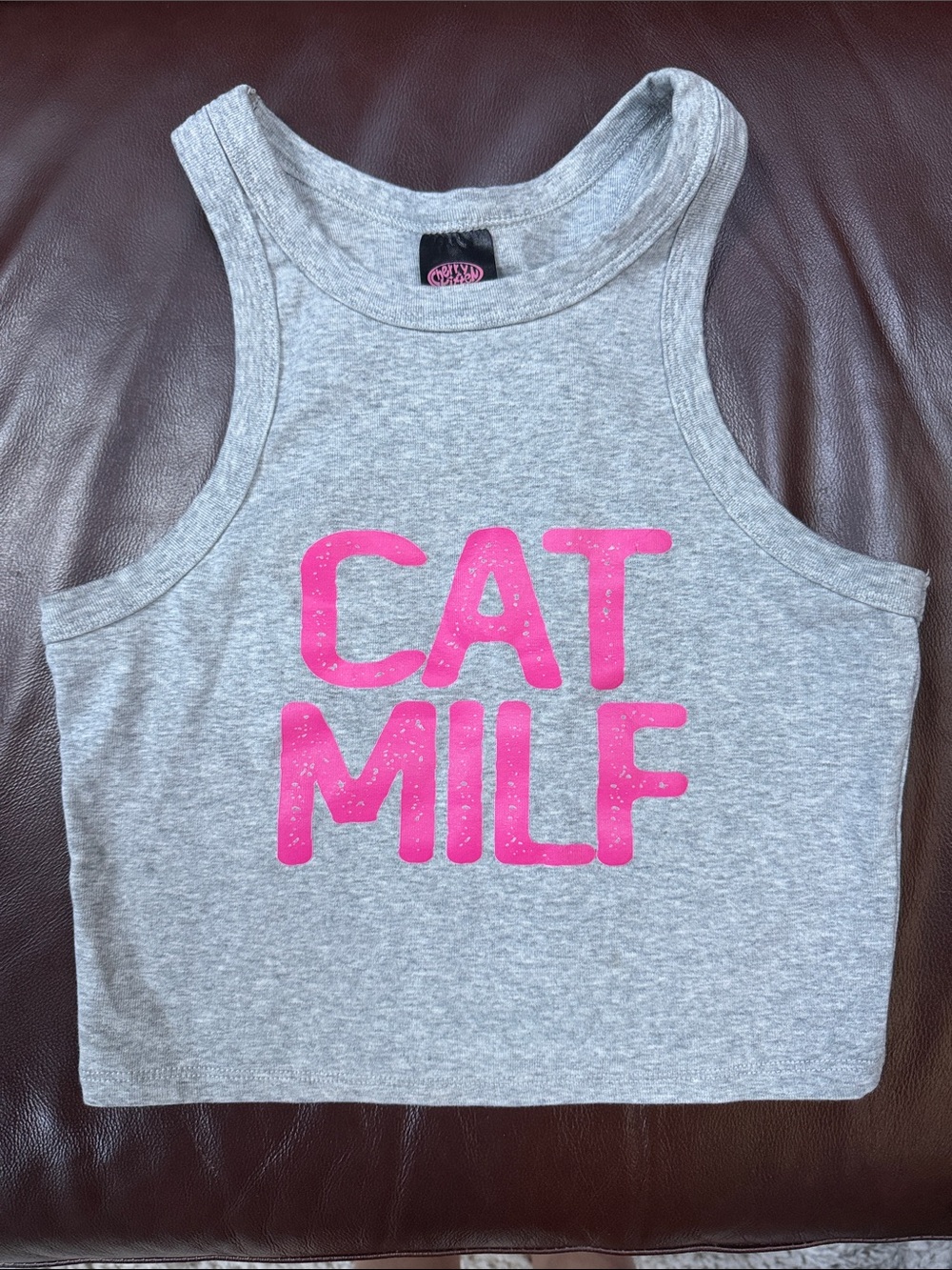 Cherry Kitten “Cat MILF” Gray Crop Top 🐱💗